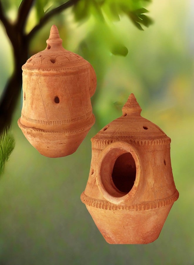 KRAFTSKALA بيت عش الطيور الطيني الطبيعي من كرافتسكالا للشرفة، قفص طيور معلق، صندوق تربية طيور صغيرة للعصافير، الببغاوات، طيور الحب، عصافير جاوة (عش فقط) - Image 5